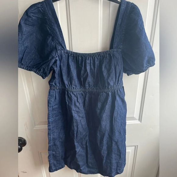 J. Crew NWT Square-neck‎ Puff Sleeve denim chambray mini dress size 8 - Picture 4 of 10